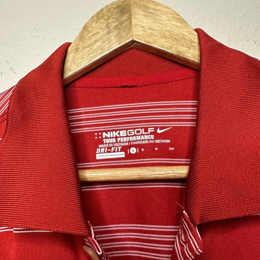 Nike Golf Performance Red & White Striped Polo Size Medium